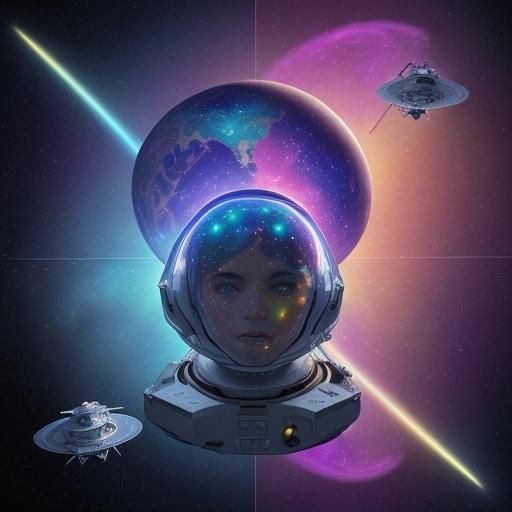 Astral Spacecraft: Holographic Cosmic Illustration