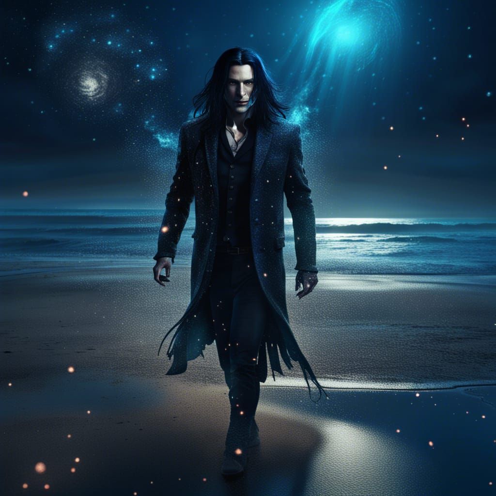 Gothic Vampire on a Noir Beach
