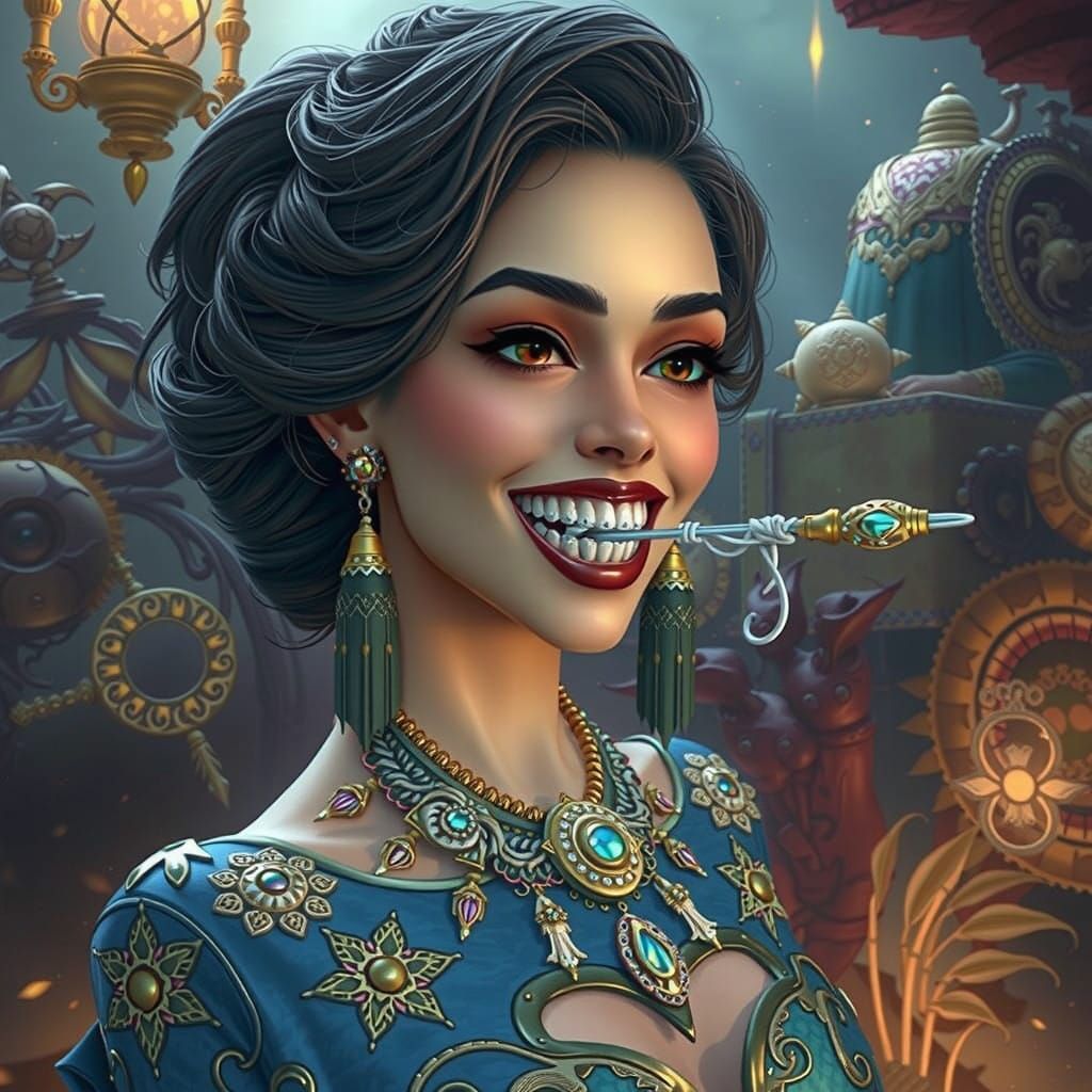 Woman with Enchanted, Glittering Braces in Whimsical Dreamwo...