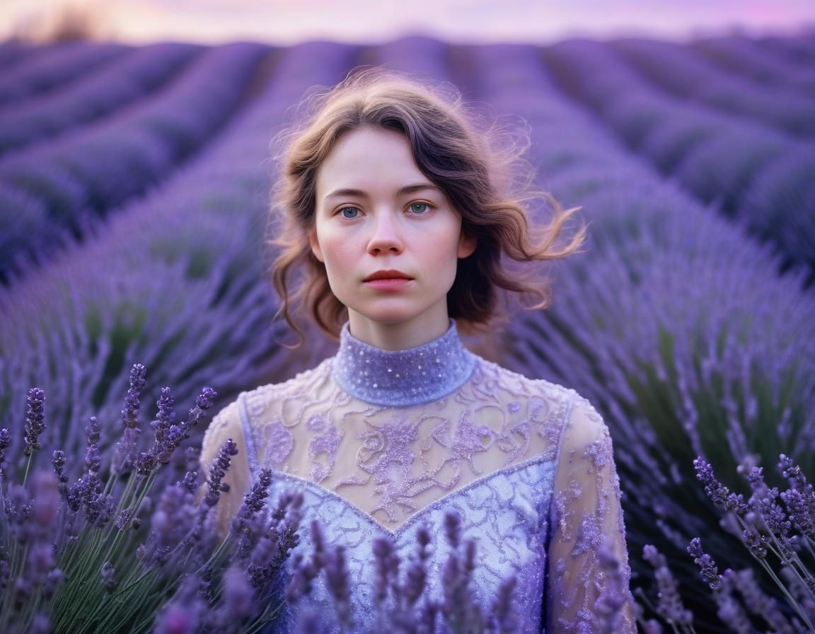 Lavender Field Portrait in a Surrealist Style