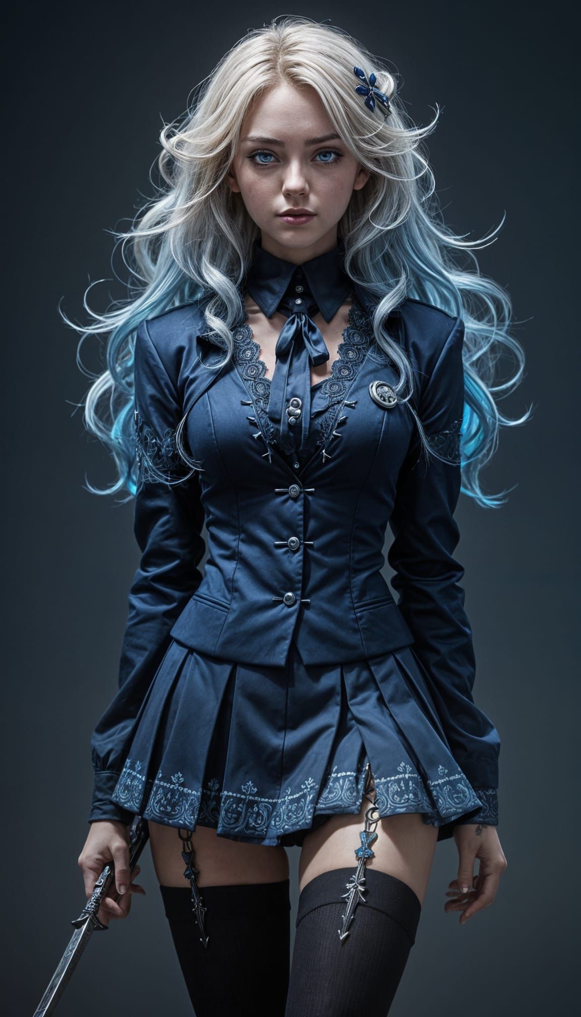 Gothic Punk School Girl with Dagger