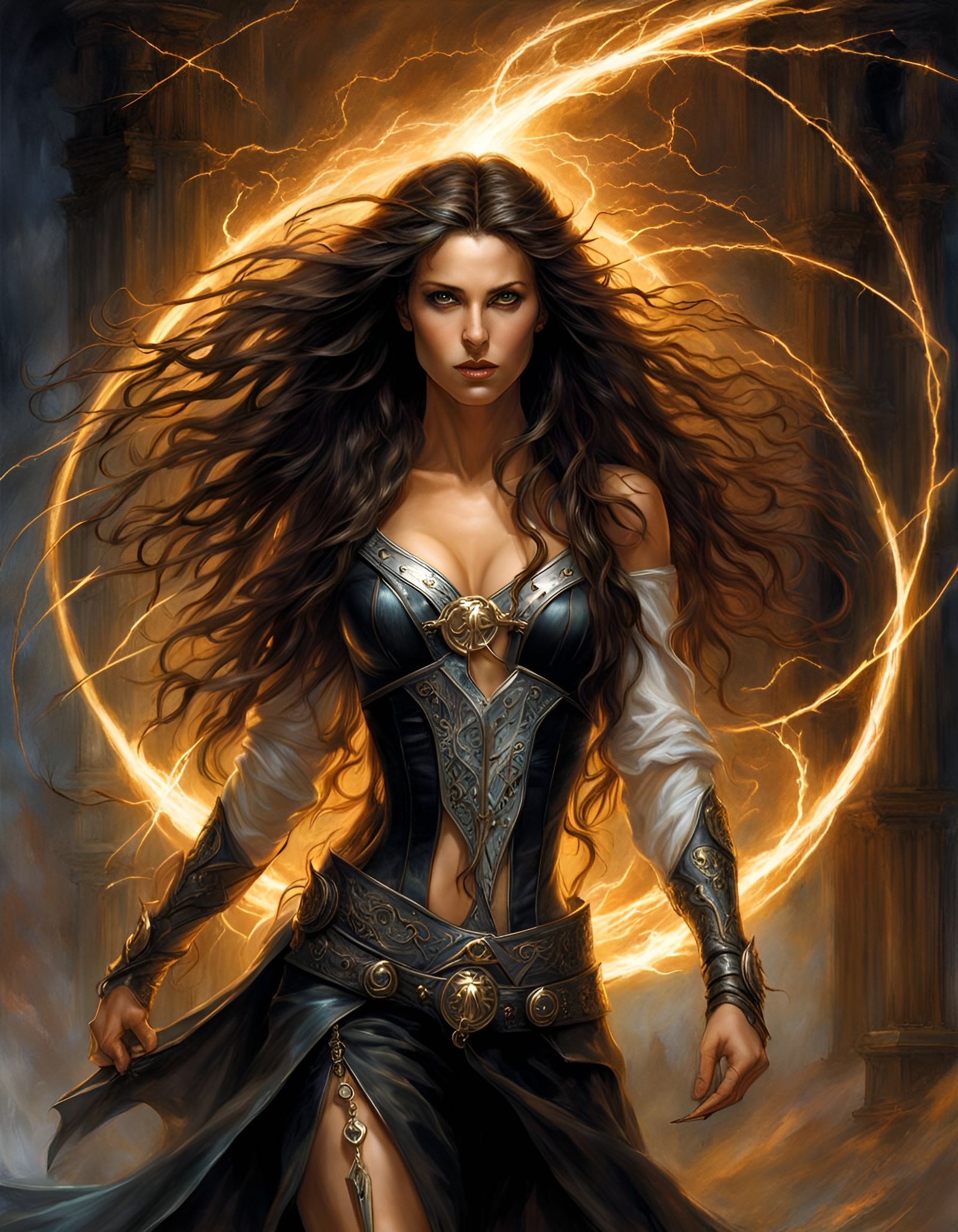 Beautiful Sorceress Portrait with Electrical Energy