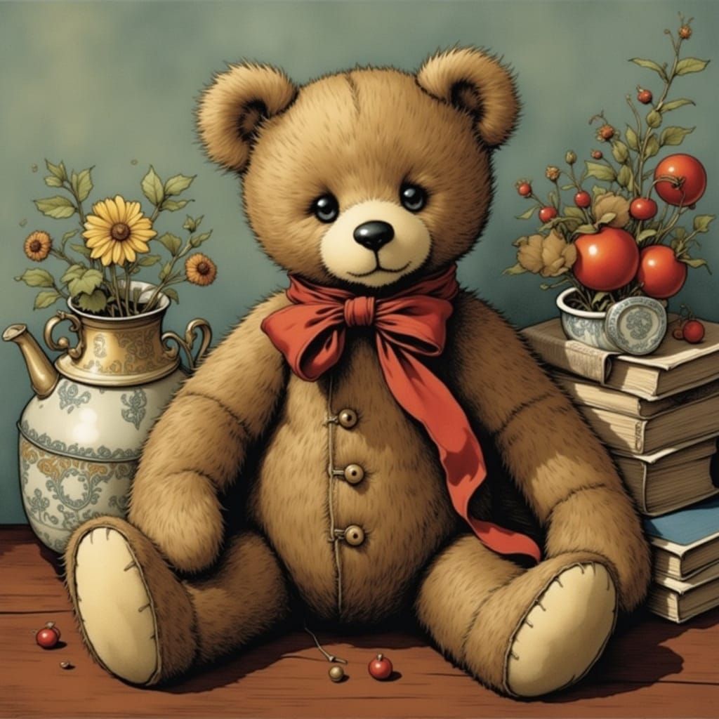 Teddy Bear Illustration in a Nostalgic Style