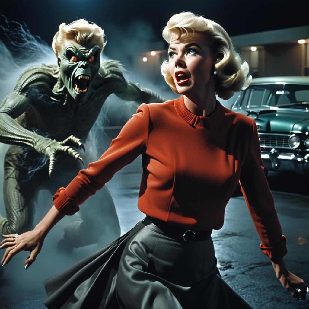Doris Day Fleeing Specter: 1950s B-Movie Still