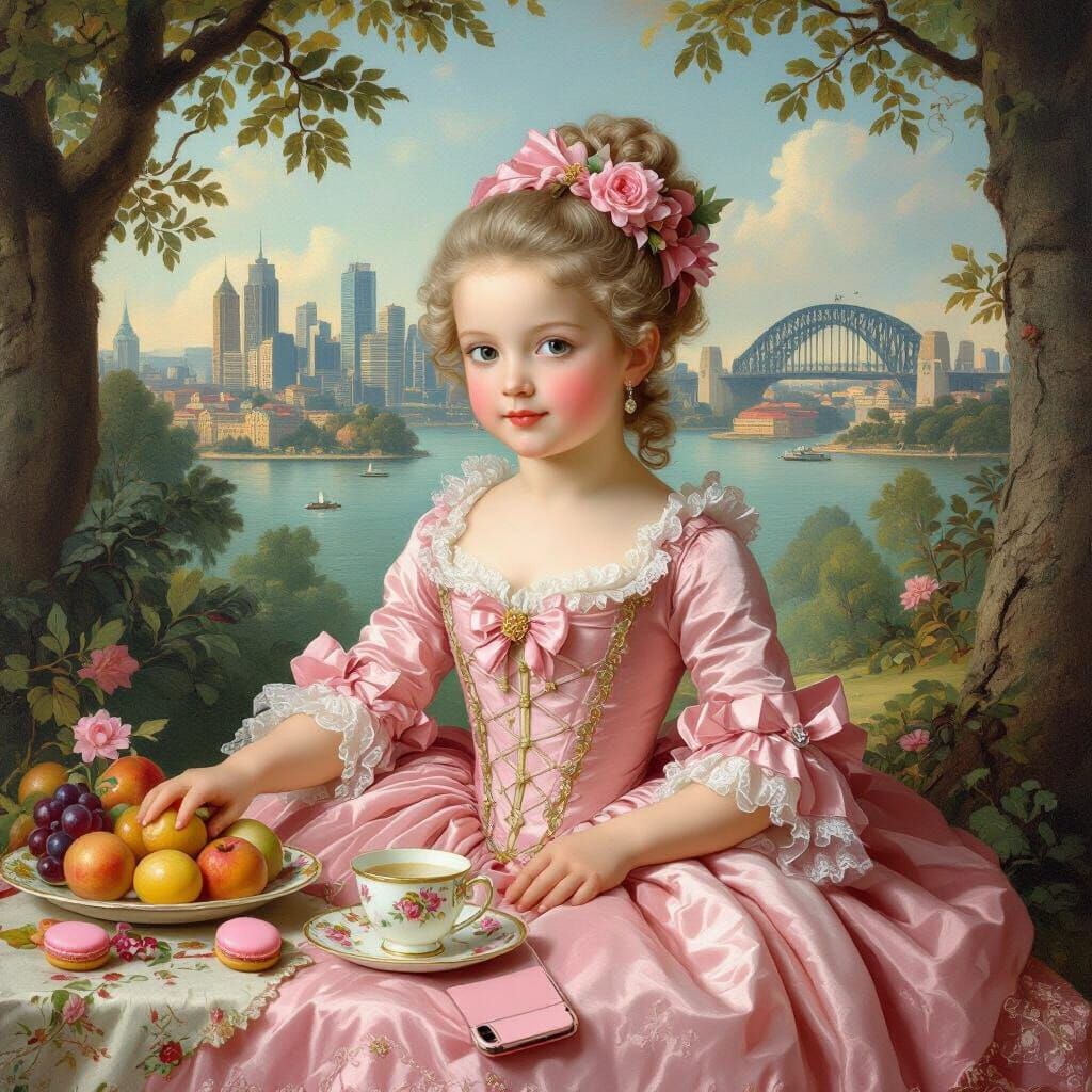 Rococo Girl's Forest Picnic with Sydney View