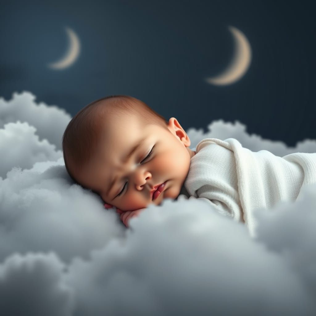Beautiful Baby Sleeping Peacefully on Clouds