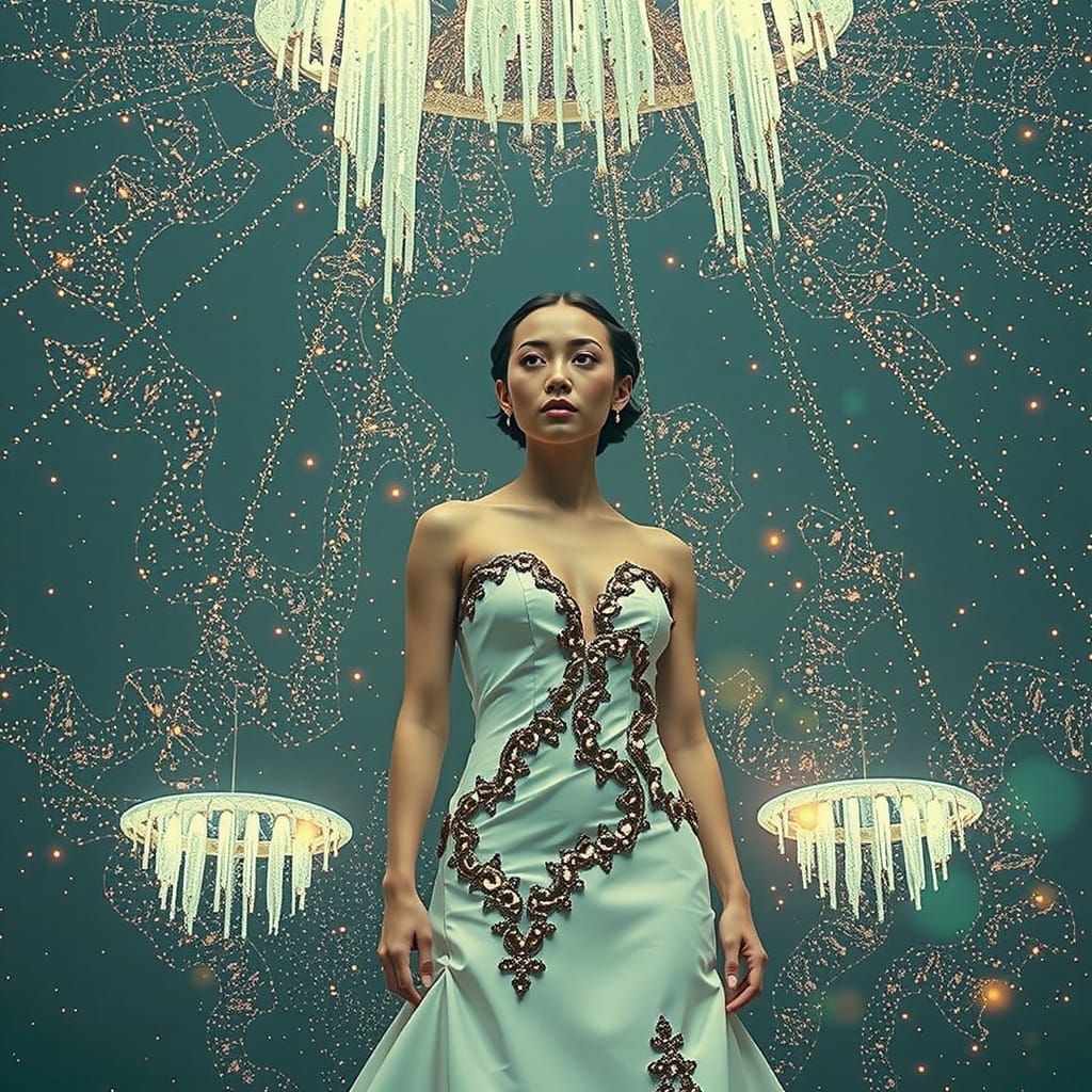 Woman Silhouetted Against Starry Night Sky