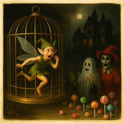 Radiant Pixie Escapes Golden Cage in Chiaroscuro Style