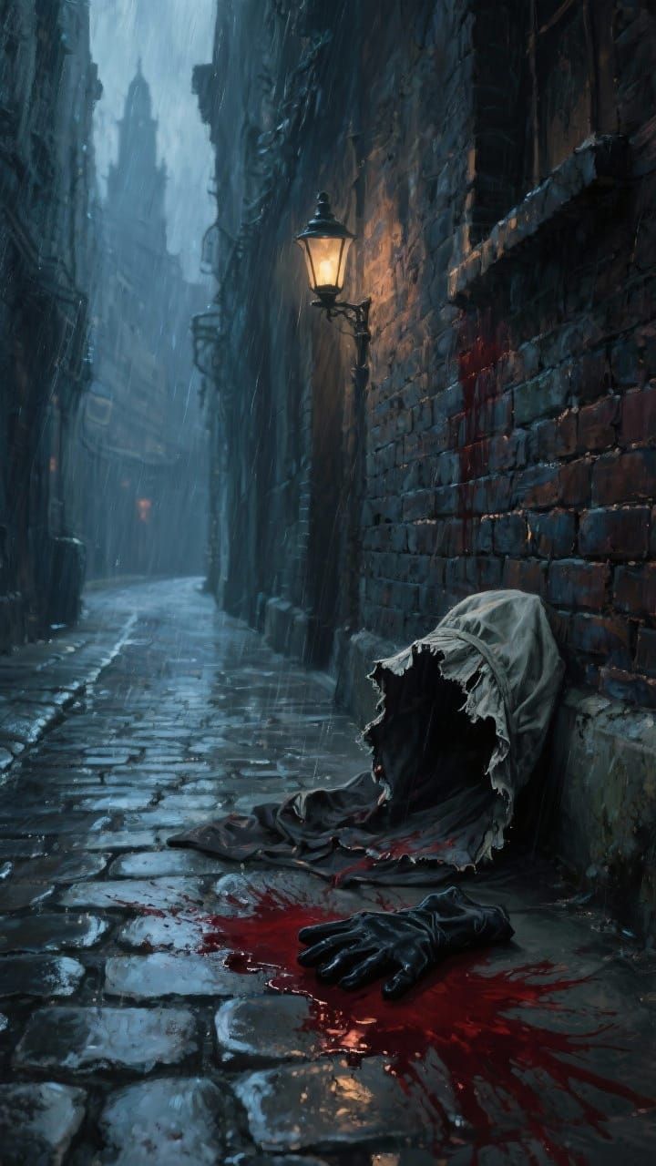 Gothic London Alley Gaslight Oil Painting