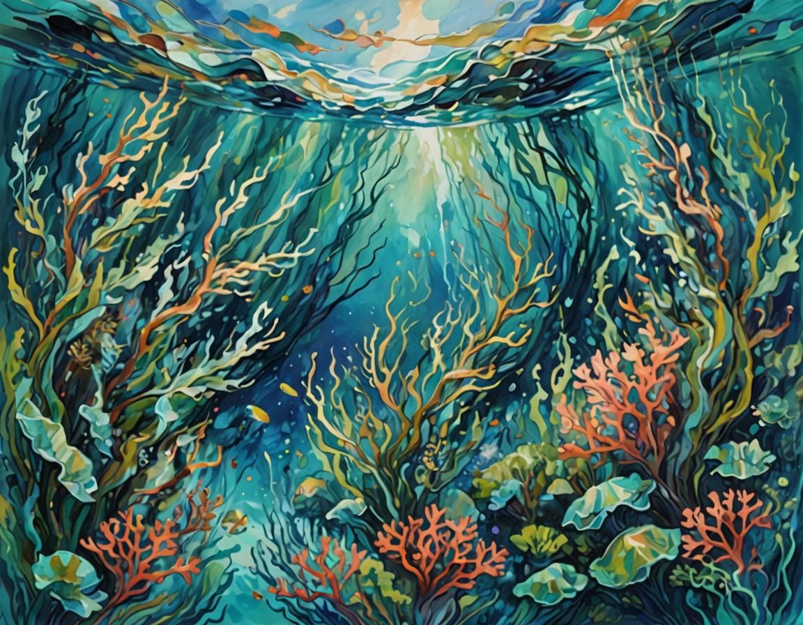 Coral Reef in Impressionist Painting Style