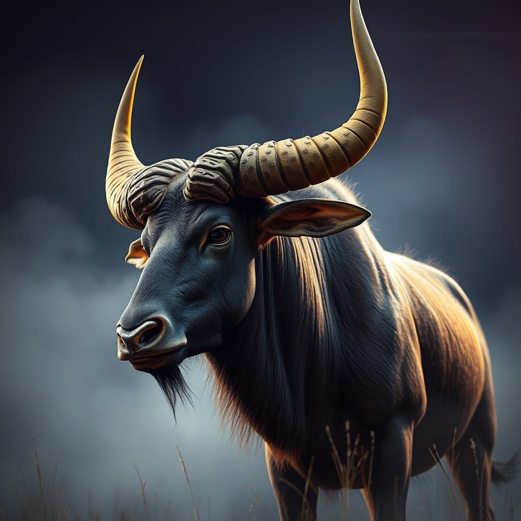 Magnificent Hartebeest Bull in Dark Fantasy Style