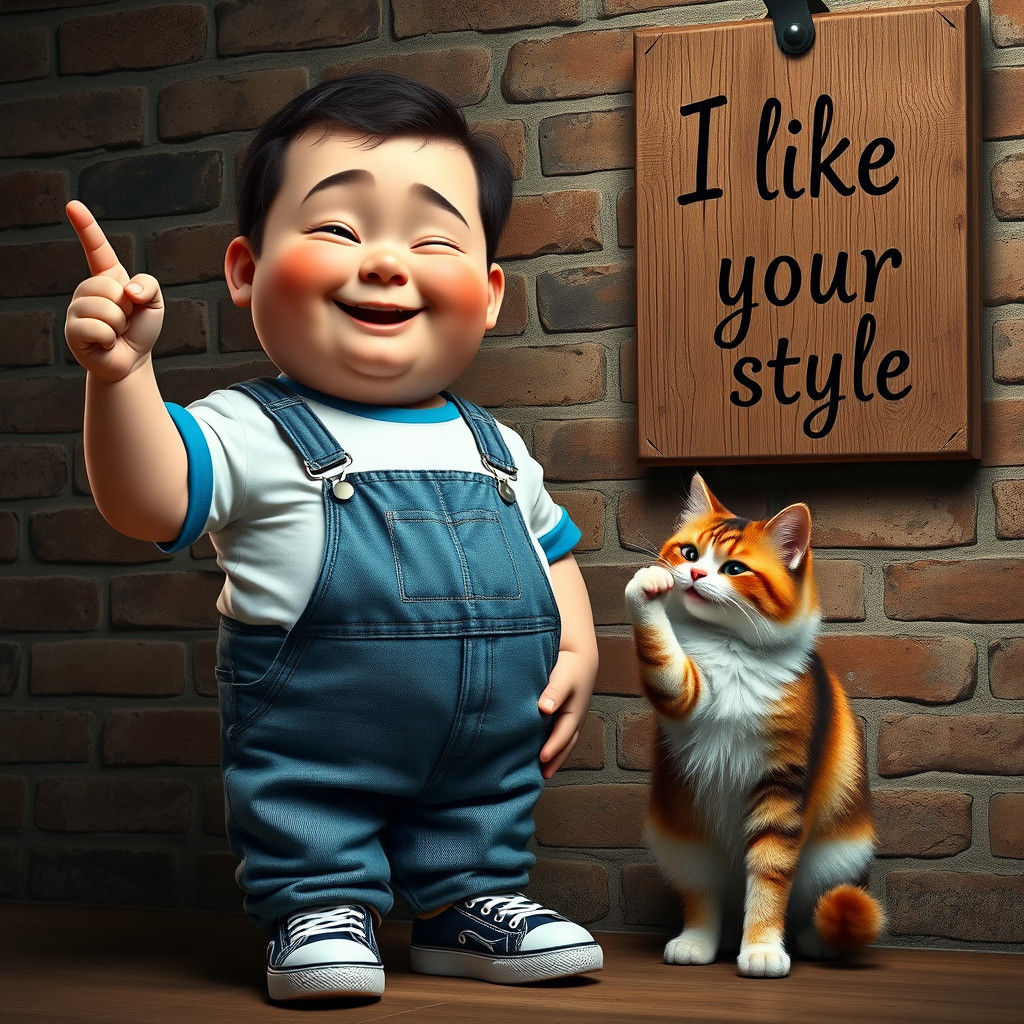 Boy and Cat with "I Like Your Style" Sign