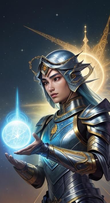 Ethereal Warrior in Cosmic Landscape: Fantasy Art