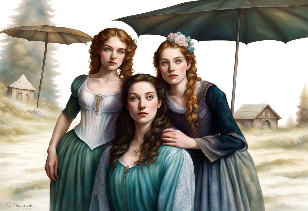 Ethereal Medieval Women in Fantasy Landscape
