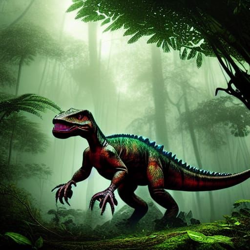 Rainforest Dinosaur in Dark Fantasy Style