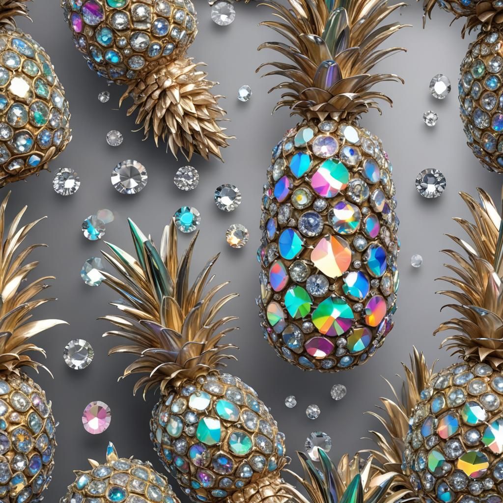 Crystal Pineapple with Iridescent Diamonds