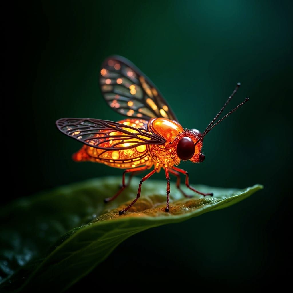 Stained Glass Firefly on Leaf in 3D