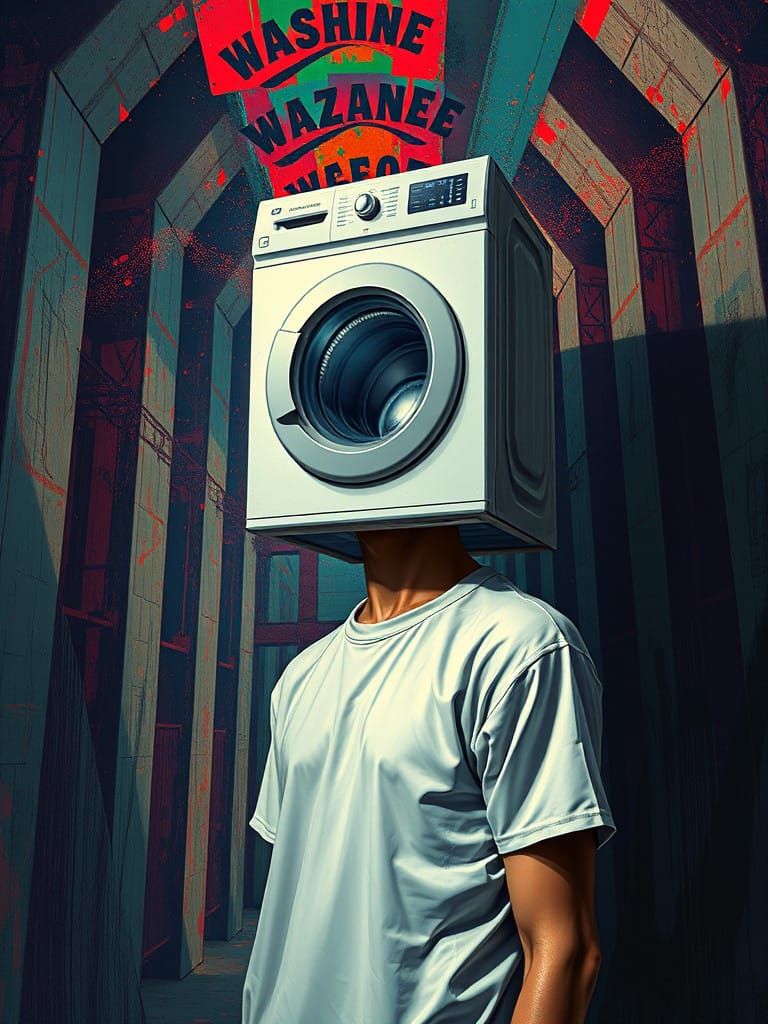 Vibrant Washing Machine Portrait in Digital Illustration Sty...