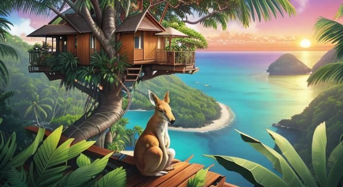 Kangaroo's Tropical Island Getaway in Whimsical Style