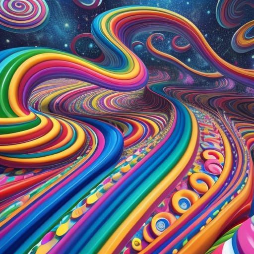 Vibrant Candyland Wonderland in Gouache Swirls