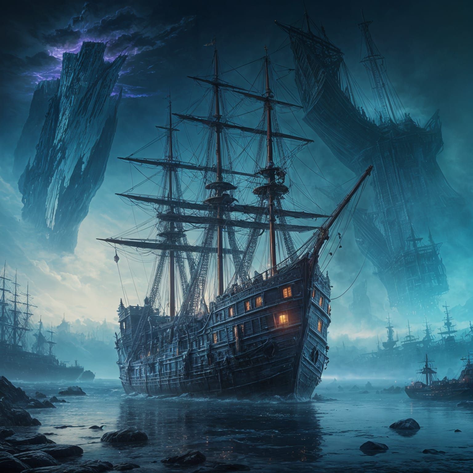 Glowing Vessel of the Ancients in a Deep Blue Universe