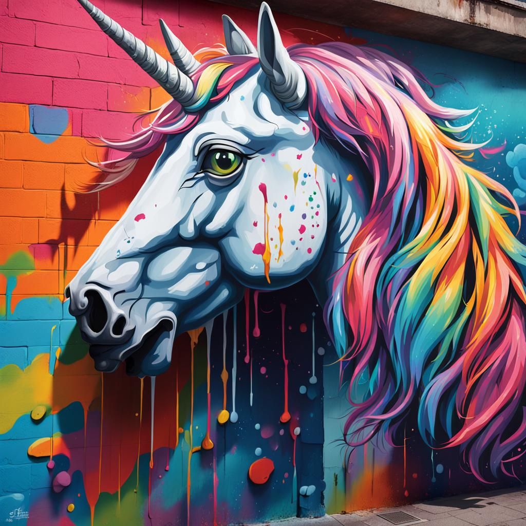 Hyperrealistic Graffiti Art of a Unicorn