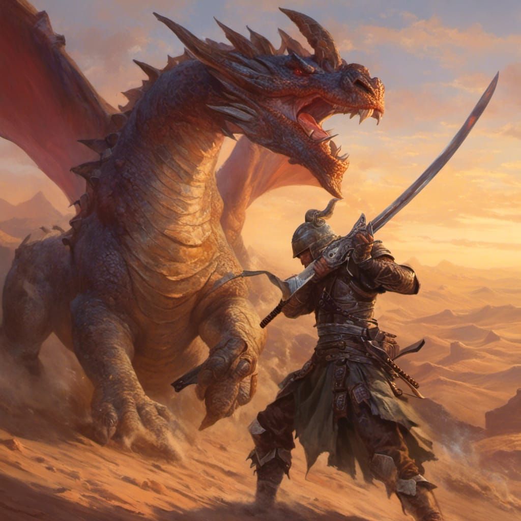 Dragon Fight in Desert Dawn: Concept Art
