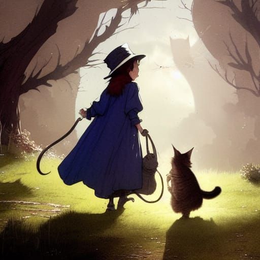Cat Witch and Kitten Apprentice Adventure Illustration