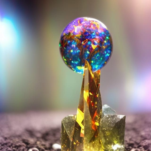 Crystal Rock Sculpture with Holographic Explosion