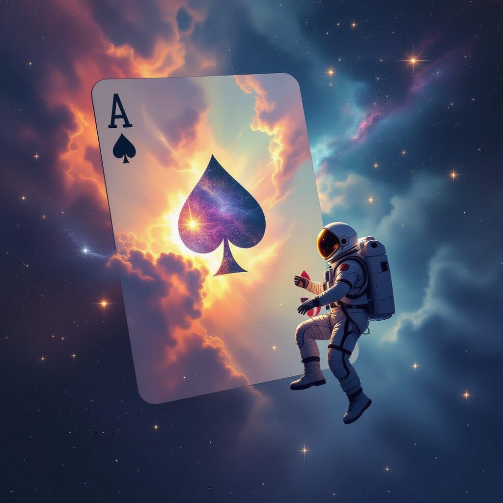 Astronaut Adrift in Cosmic Playing Card Nebula