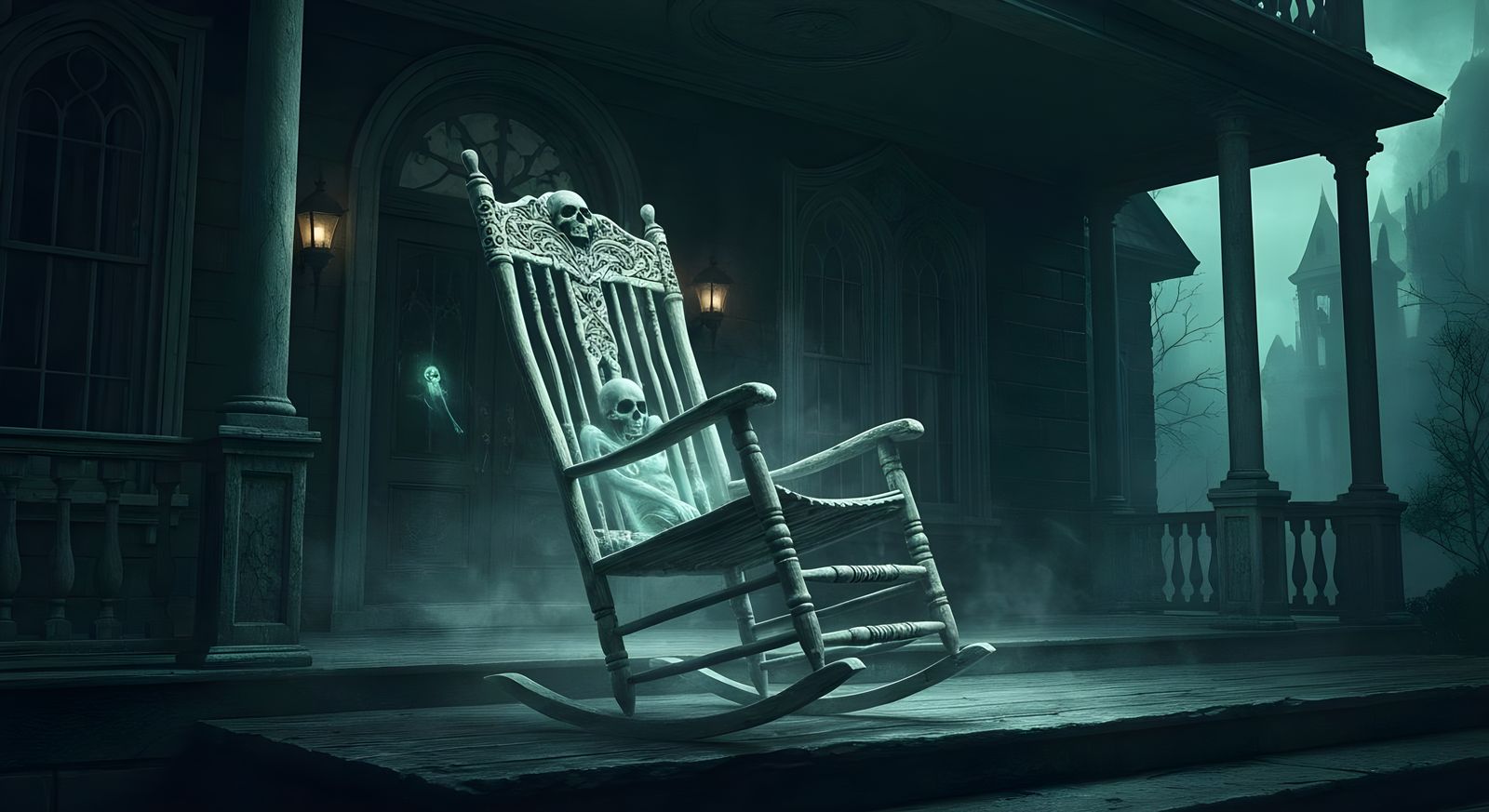 Spectral Bone Rocking Chair on Haunted Mansion Porch