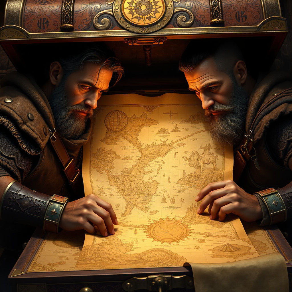 Adventurers Discovering Ancient Map as Matte Painting