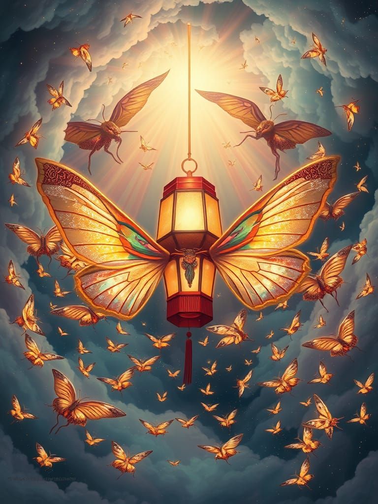Giant Bioluminescent Moths Swarm Glowing Lantern