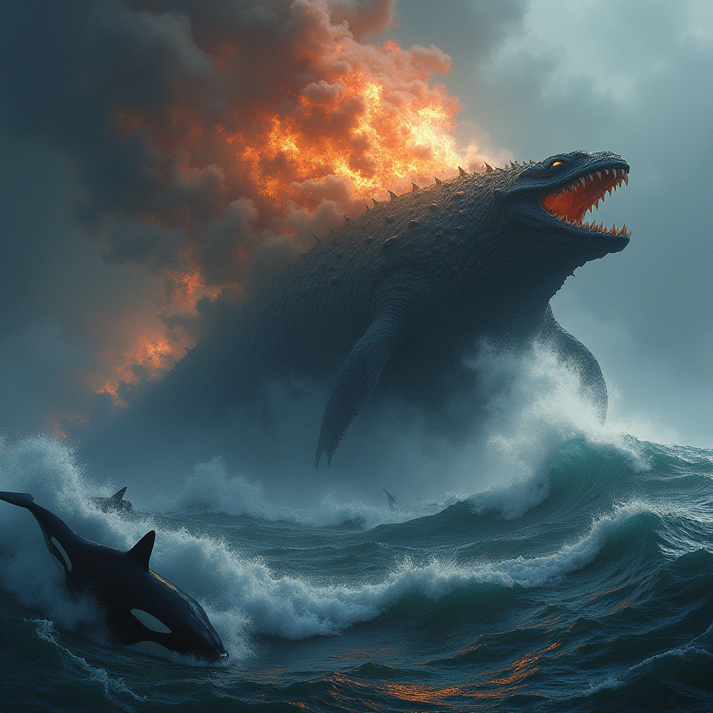Leviathan Unleashes Fiery Breath as Orcas Flee
