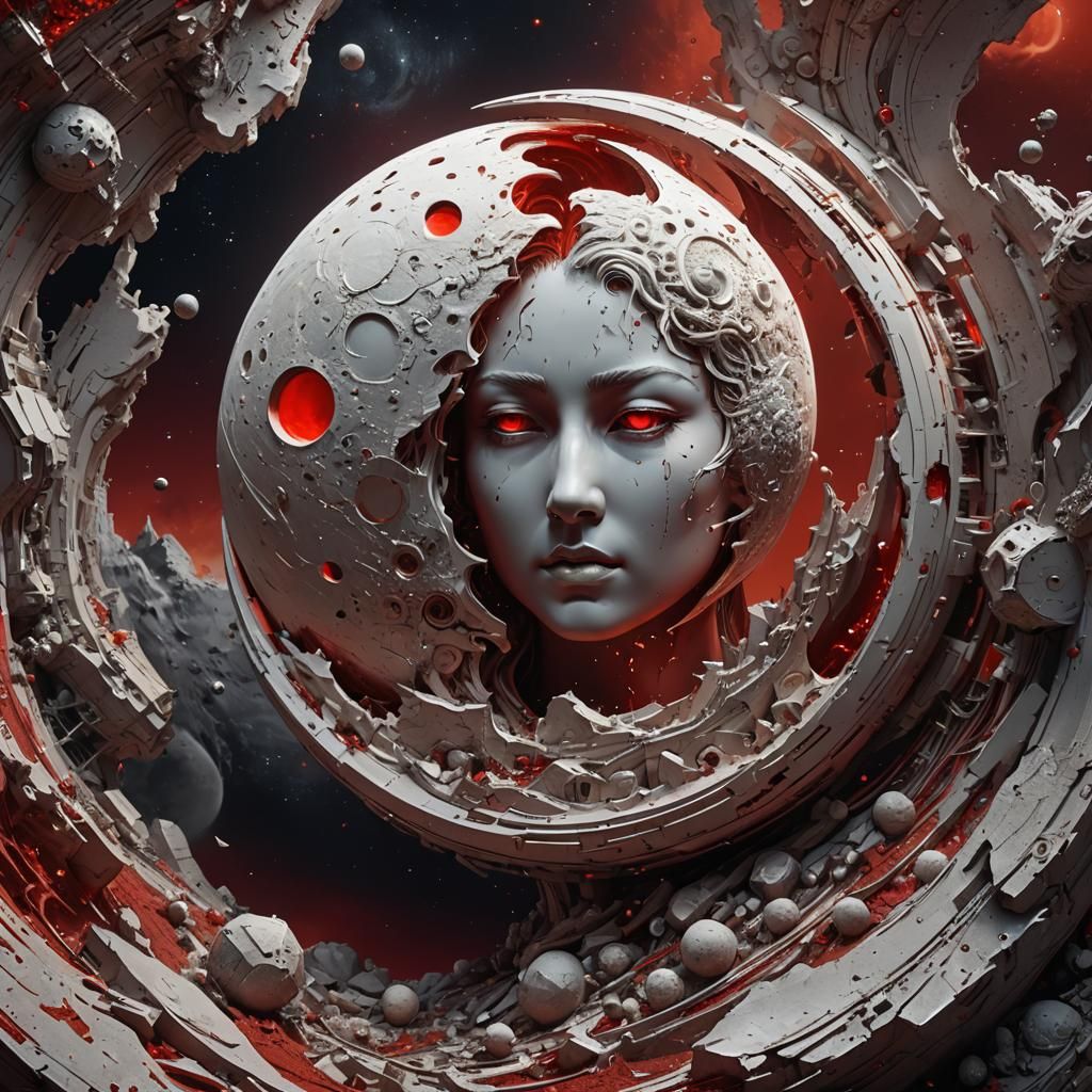 Moon Portrait in Renaissance Graffiti Style