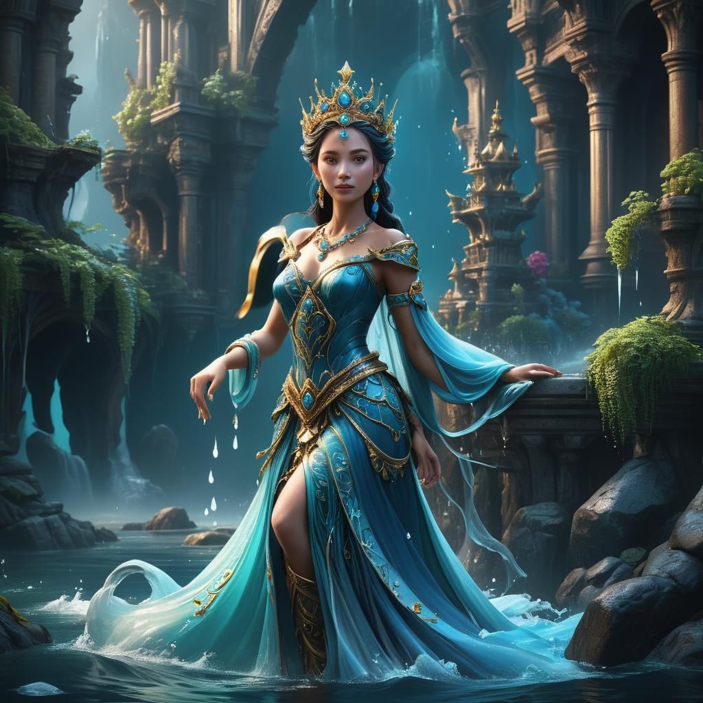 Elegant Water Princess in Detailed Digital Painting