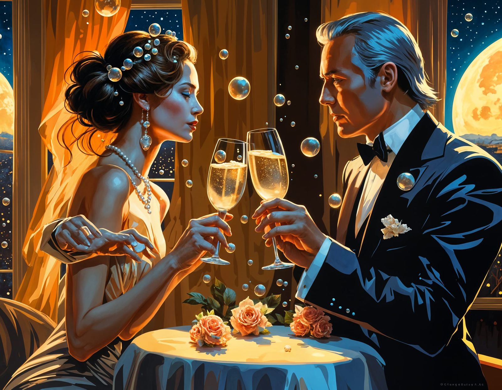 Champagne Toast in a Beautifully Furnished Living Room