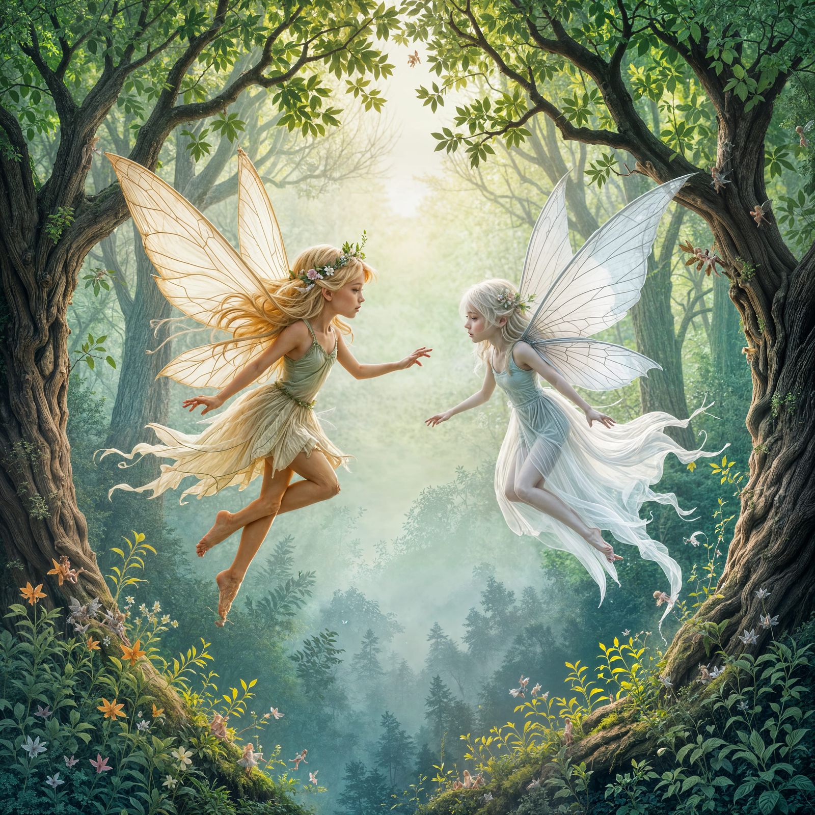 Fairies Flying in Enchanted Forest
