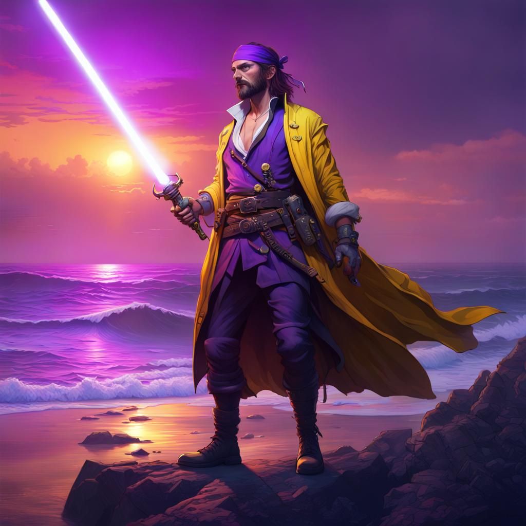 Futuristic Pirate with Laser Saber, Hyperdetailed Art