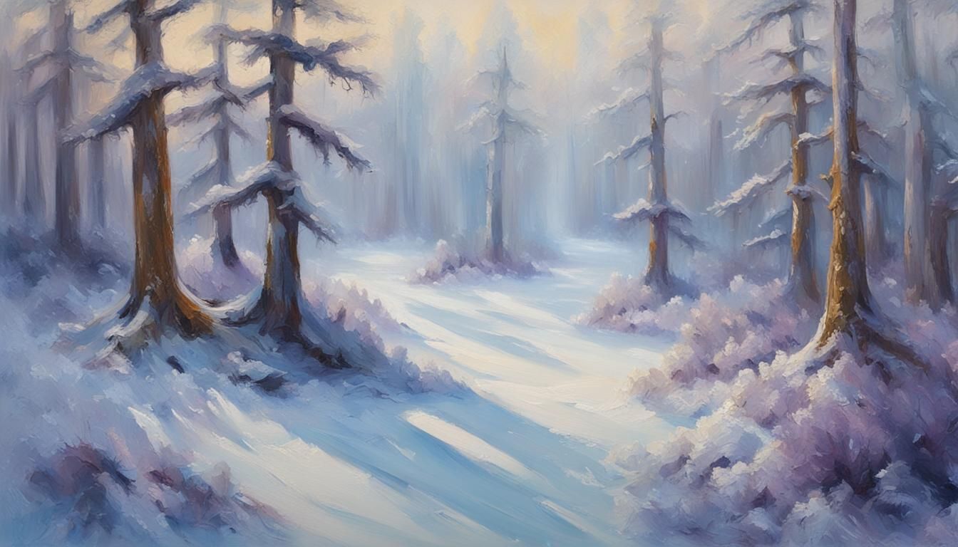 Misty Winter Forest Landscape as Impasto Oil Painting