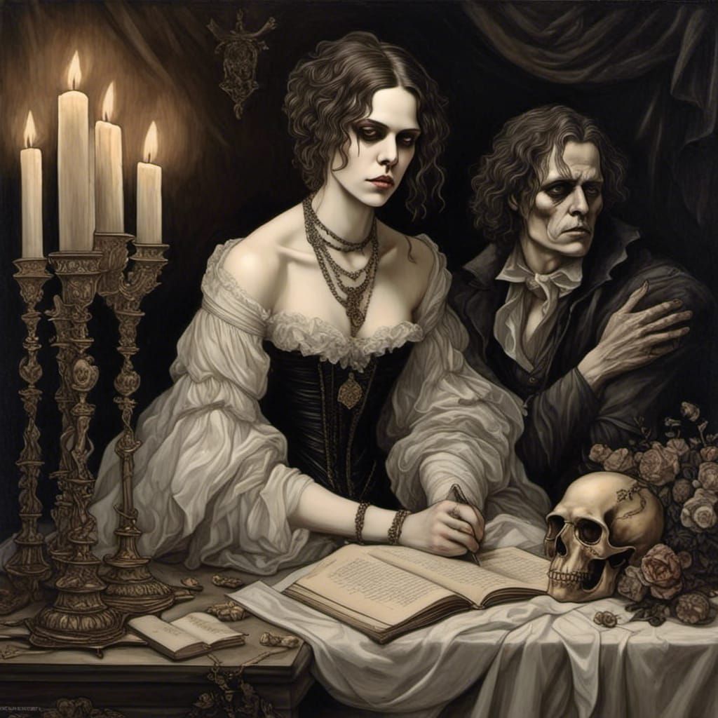 Gothic Drawing Room Scene with the Shelleys
