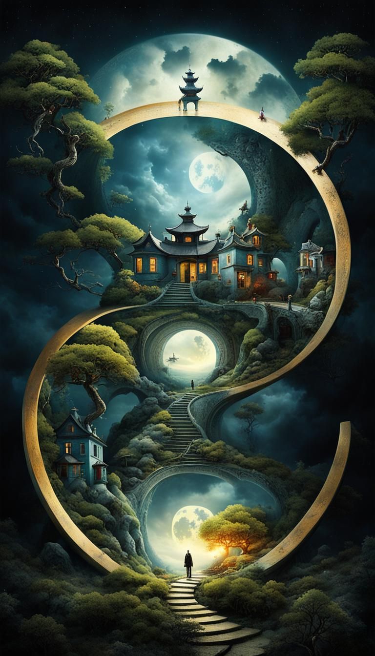 Surreal Stargate Scene with Lush and Barren Landscapes