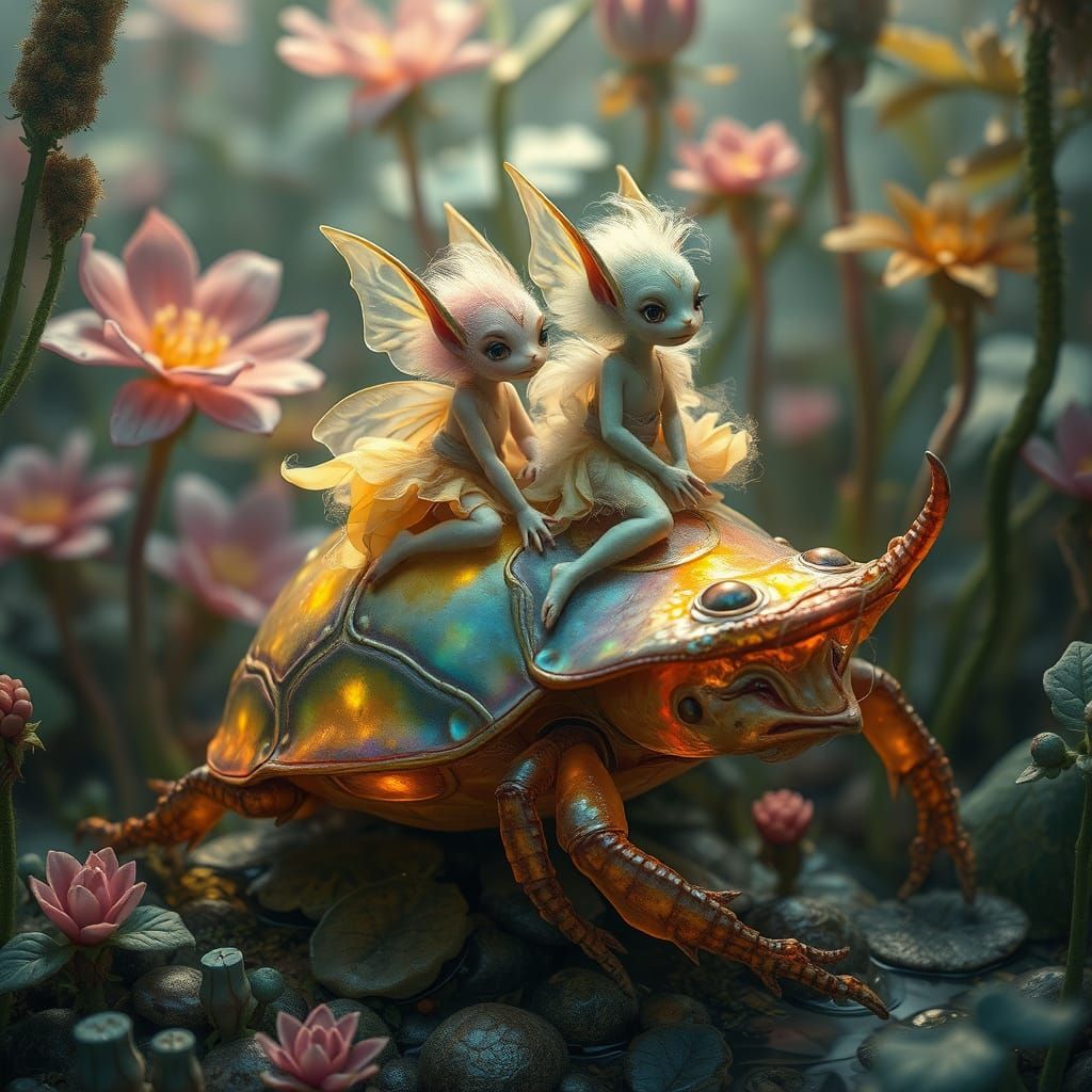 Fairy-Tale Creatures Ride a Water Beetle