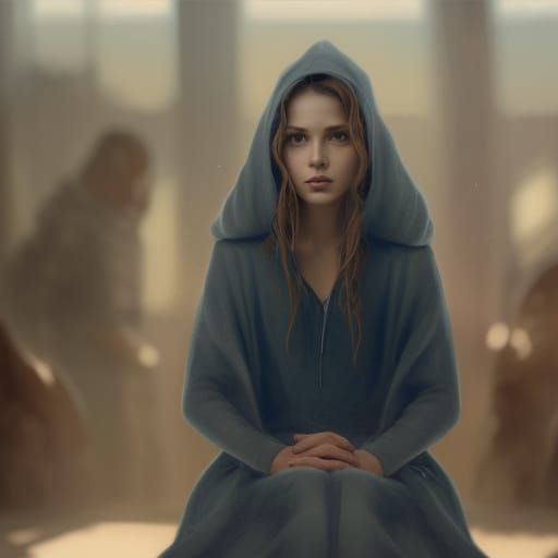 Attractive Woman in Waiting Room: Digital Portrait