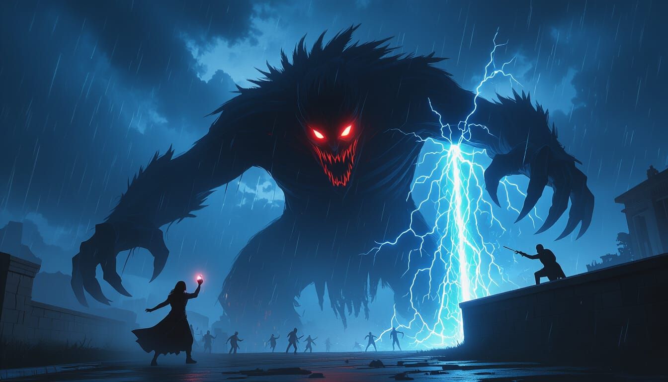 Desperate Defense Against Shadow Creatures in High-Action Fa...