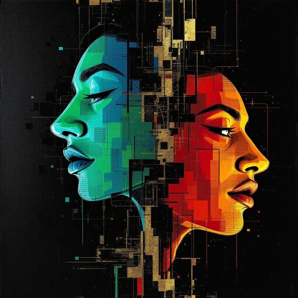 Rembrandt, Haring, and Glitch Art Fusion