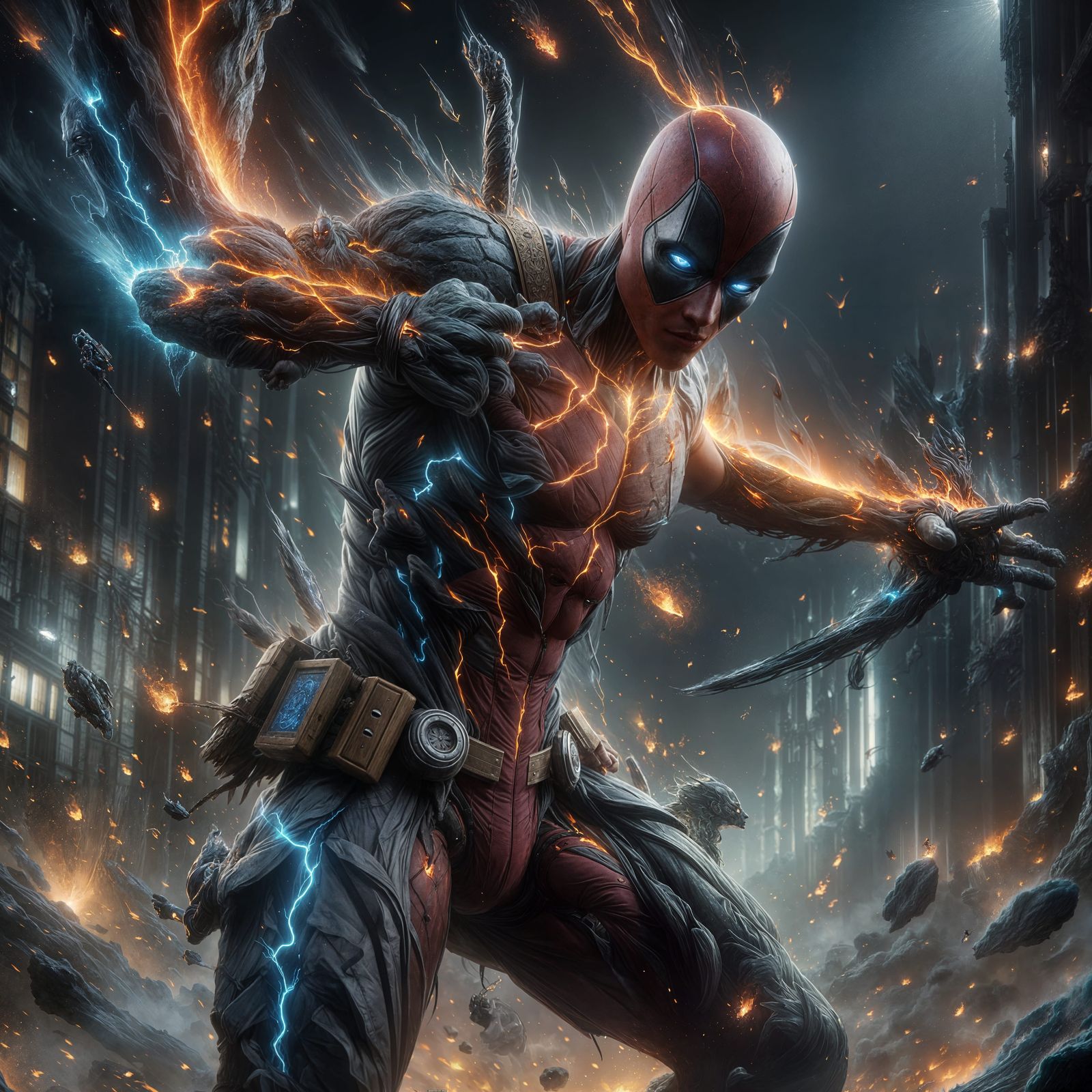 Portrait of epic powerful elemental deadpool