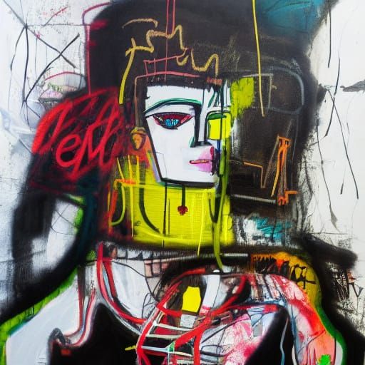 Neo-Expressionist Woman in Basquiat-Inspired Graffiti
