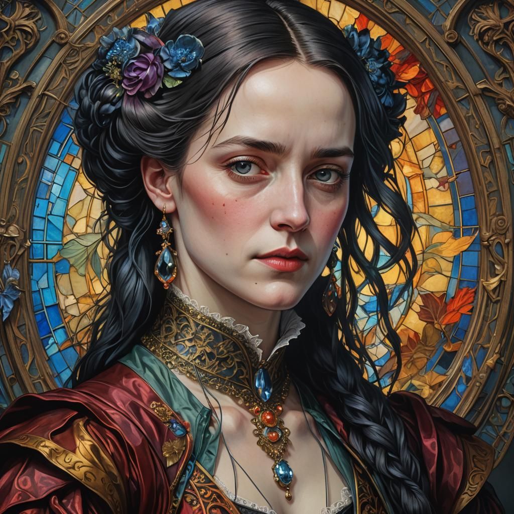 Vibrant Art Nouveau Portrait in Oil Painting