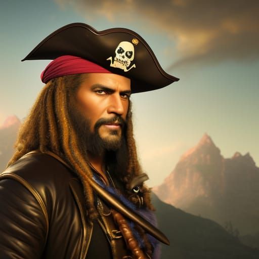 Pirate Portrait with Raccoon, Dark Fantasy Art